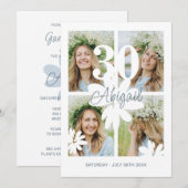 モダンな花柄の4枚写真付き30歳誕生日招待状 招待状 (正面/裏面)