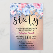 モダンな花柄ゴールドグリッター60歳の誕生日