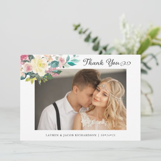 モダンな花柄|のシンプル2の写真の結婚式 サンキューカード (スタンド正面)