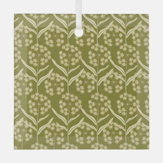 モダンな花柄：白の傘形花 ガラスオーナメント (正面)