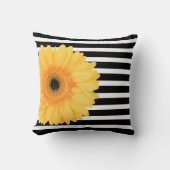 モダンな花柄、B&Wはwの黄色いデイジーを縞で飾ります クッション (正面)
