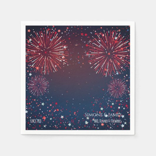 モダンな花火の7月4日パーティー装飾 スタンダードカクテルナプキン (正面)