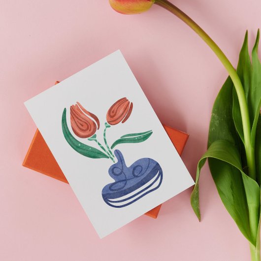 モダンな花瓶のチューリップ | 花の静物画アート ポストカード