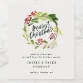 モダンな花輪の植物コーポレートクリスマス ワインラベル (シングルラベル)