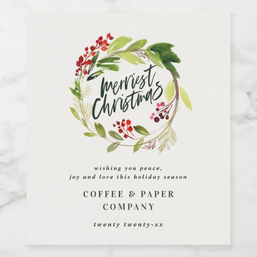 モダンな花輪の植物コーポレートクリスマス ワインラベル (シングルラベル)