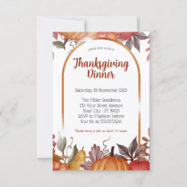 モダンな花飾りのパンプキン感謝祭ディナー 招待状