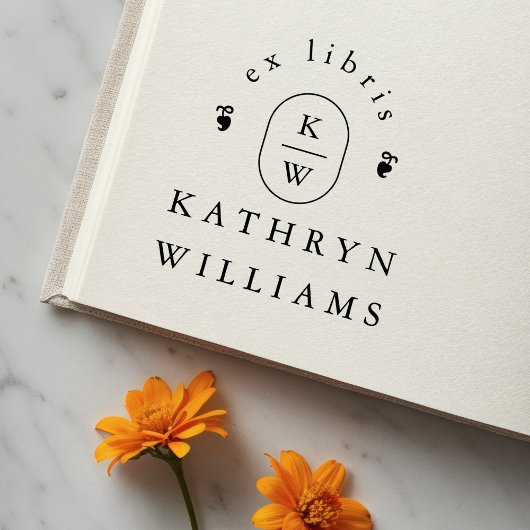 モダンな花飾り文字の単行本用プレート 本 ラバースタンプ