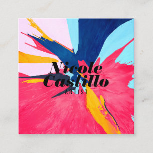 モダンな芸術家のピンクの抽象美術のペンキのミニマリスト スクエア名刺