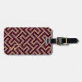 モダンな茶色のギリシャ人の鍵幾何学的なパターンモノグラム ラゲッジタグ (正面横)