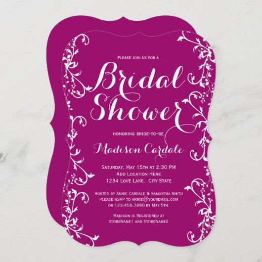モダンな華麗さのマゼンタのブライダルシャワー招待状 招待状 (正面/裏面)