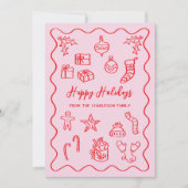 モダンな落書きイラスト ドゥードル ピンクと赤 シーズンカード (正面)