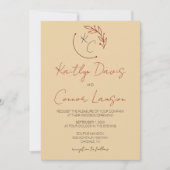 モダンな葉のイニシャル ウェディング 招待状 (正面)