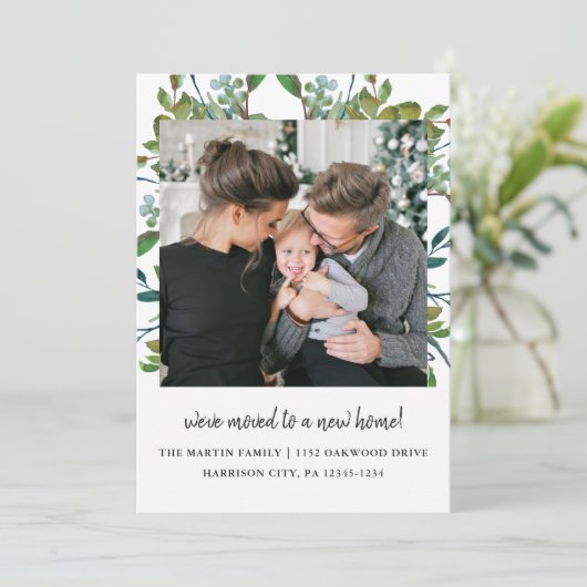 モダンな葉のボタニカル 住所変更写真カード 案内状 (スタンド正面)