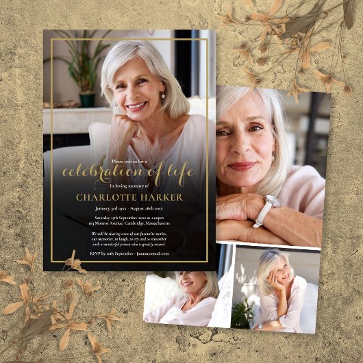 モダンな葬儀の写真コラージュ　人生の祝祭 招待状