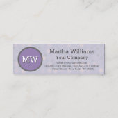 モダンな薄紫の紫色の水玉模様パターンモノグラム スキニー名刺 (裏面)