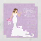 モダンな薄紫の紫色の花嫁のワインのブライダルシャワー 招待状 (正面/裏面)