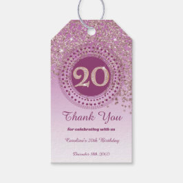モダンな薔薇金のラメで輝く20歳の誕生日 ギフトタグ