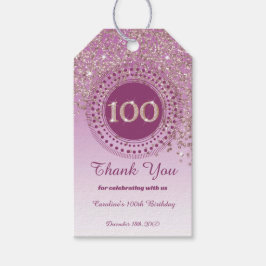 モダンな薔薇金ラメの100歳の誕生日 ギフトタグ