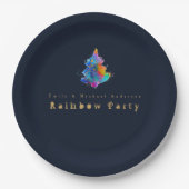モダンな虹のクリスマスツリー パーソナライズパーティーグッズ ペーパープレート (正面)