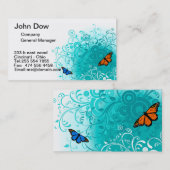 モダンな蝶および緑の花柄VOL3 名刺 (正面/裏面)