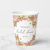 モダンな蝶とピンクの芍薬の花のウェディングシャワー 紙コップ (裏面)