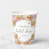 モダンな蝶とピンクの芍薬の花のウェディングシャワー 紙コップ (正面)