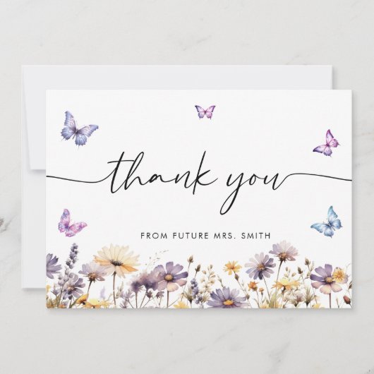 モダンな蝶のウェルカムサイン 結婚前のお祝い サンキューカード (正面)