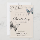 モダンな蝶のサプライズ誕生日 招待状 (正面)