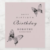 モダンな蝶のデザインでお祝いする大人の誕生日 ワインラベル (シングルラベル)