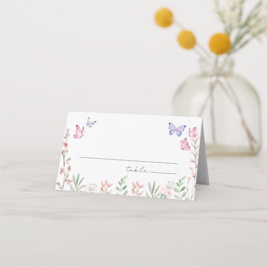 モダンな蝶のプリンセスシャワー プレイスカード (正面)
