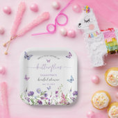 モダンな蝶の紫の花のブライズシャワー ペーパープレート (パーティー)