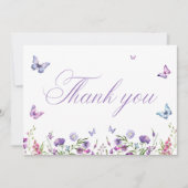 モダンな蝶の花の紫の結婚前お祝いパーティー サンキューカード (正面)