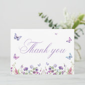 モダンな蝶の花紫色の花嫁のシャワー サンキューカード (スタンド正面)