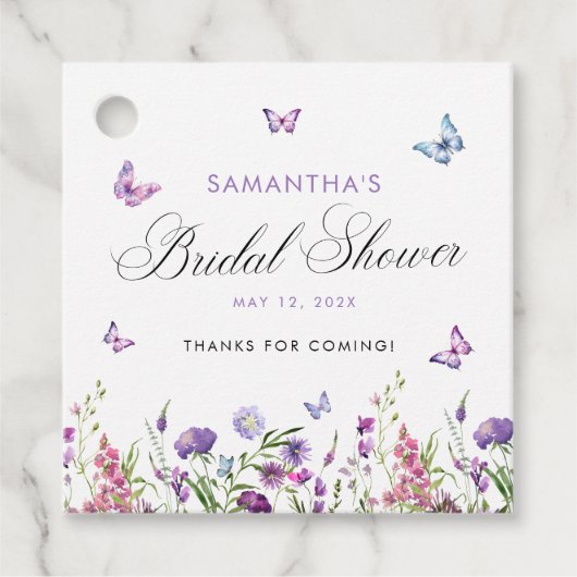 モダンな蝶の ブライダルシャワーのお礼 フェイバータグ (正面)