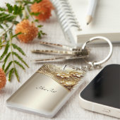 モダンな装飾金色の花とパールのキーチェーン キーホルダー (正面右)