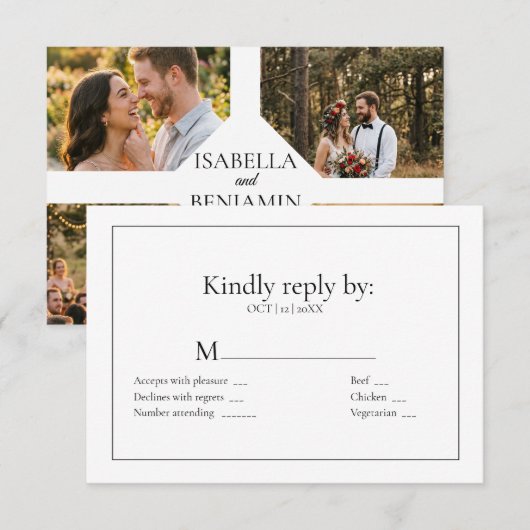 モダンな複数写真付き結婚式RSVPカード 出欠カード (正面/裏面)