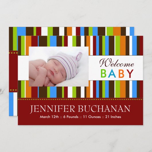 モダンな誕生の発表 案内状 (正面/裏面)