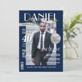 モダンな誕生日カスタム雑誌表紙、ポートレート 招待状 (スタンド正面)