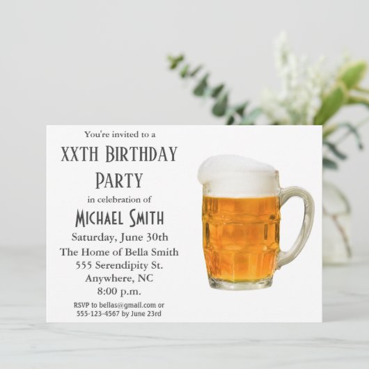 モダンな誕生日パーティーのビール乾杯 招待状 (スタンド正面)