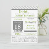 モダンな誕生日パーティーの招待状 基本のグレー 招待状 (スタンド正面)