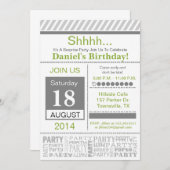 モダンな誕生日パーティーの招待状 基本のグレー 招待状 (正面/裏面)