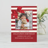 モダンな誕生日リボンの写真 招待状 (スタンド正面)