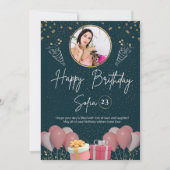 モダンな誕生日写真 エレガント 招待状 (正面)