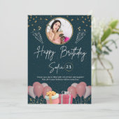 モダンな誕生日写真 エレガント 招待状 (スタンド正面)