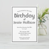 モダンな誕生日招待状（あらゆる年齢に対応）| ブラック＆ホワイト 招待状 (スタンド正面)