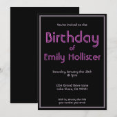 モダンな誕生日招待状 | 黒 ピンク & 白 招待状 (正面/裏面)