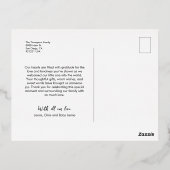 モダンな誕生記念の赤ちゃんの写真の手書きサンクスカード 箔シーズンポストカード (裏面)