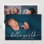 モダンな誕生記念フォトコラージュ Hello World 案内状 (正面/裏面)