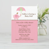 モダンな象の傘の女の赤ちゃんのシャワー 招待状 (スタンド正面)