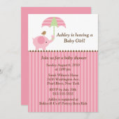 モダンな象の傘の女の赤ちゃんのシャワー 招待状 (正面/裏面)